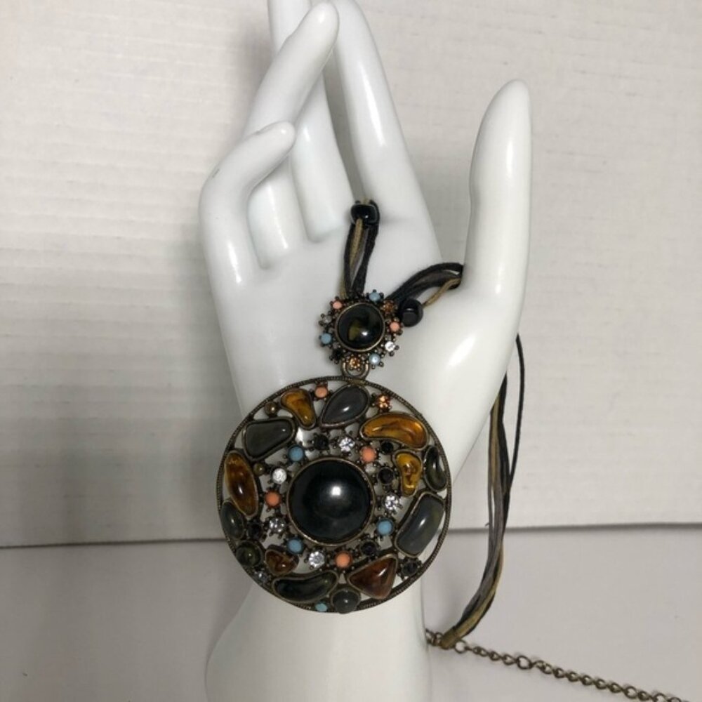 Medallion Multi Strand Stone Statement Necklace - image 4